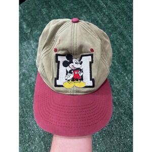 Disney Mickey Mouse Baseball Cap Khaki Red Embroidered Adjustable Snapback